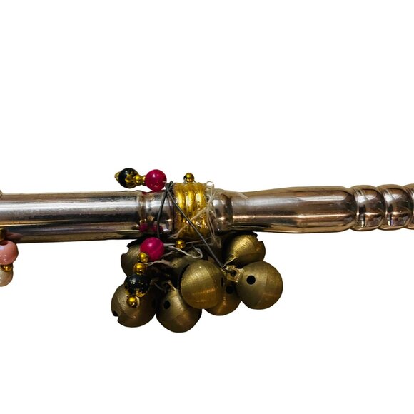 Antique Indian Silver Plated Brass Handcrafted Pair Of Dandiya Sticks With Bells - Picture 8 of 9